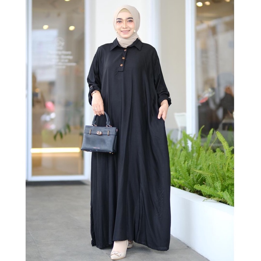 GAMIS HITAM POLOS WANITA RAYON PREMIUM JUMBO XXXXXL LD 140 PB 138