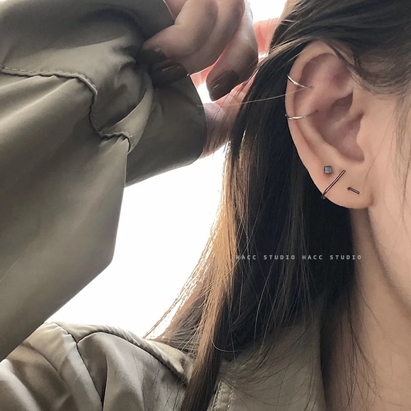 We Flower Minimalis s925 Perak U Bentuk Memutar Stud Anting-Anting Untuk Wanita Perempuan Hypoallergenic Garis Geometris Earring Pick Gratis Telinga Perhiasan