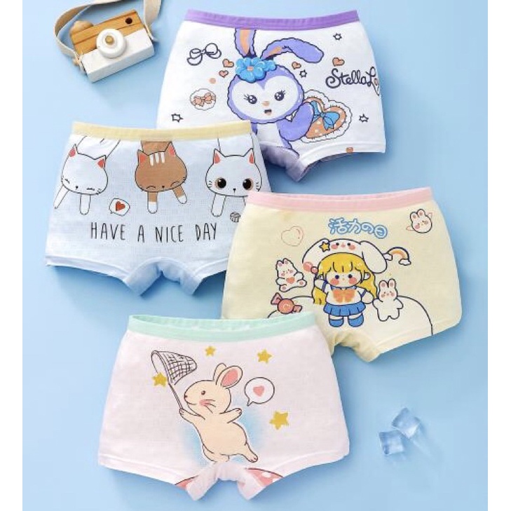 Set Boxer Anak Perempuan Bahan Katun import Premium Quality Gambar Kelinci Lou Celana Dalam Anak Segiempat Bahan katun Kolor Anak Lucu Boxer Anak Murah