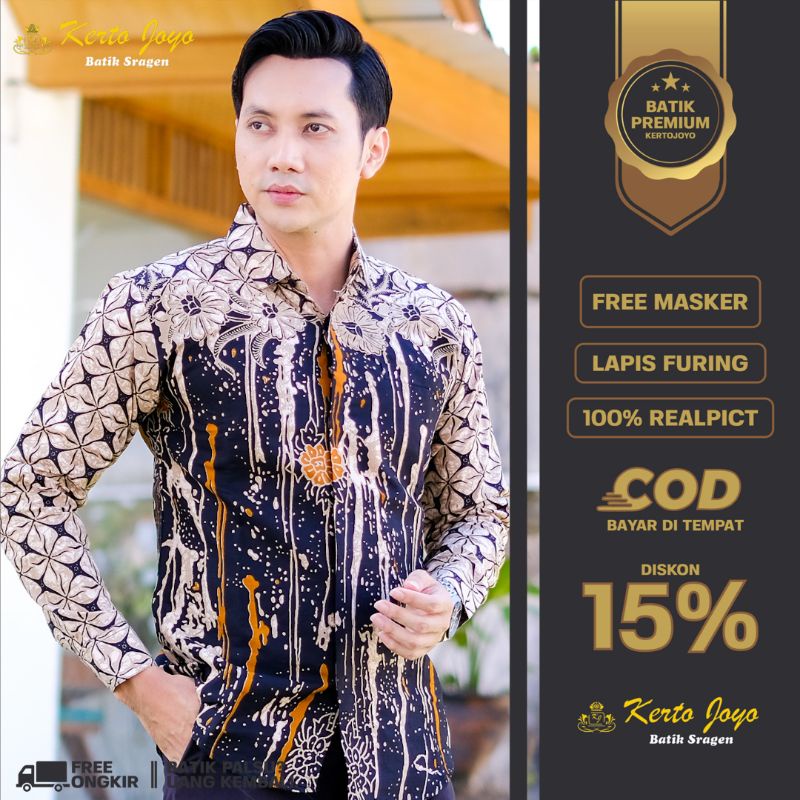 Batik Premium Pria Slimfit Kemeja Batik Pria Slimfit Bahan Katun Primisima Ful Furing Kertojoyo kj29