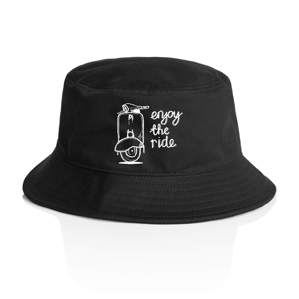 Topi Pria Bucket Hitam Logo Vespa