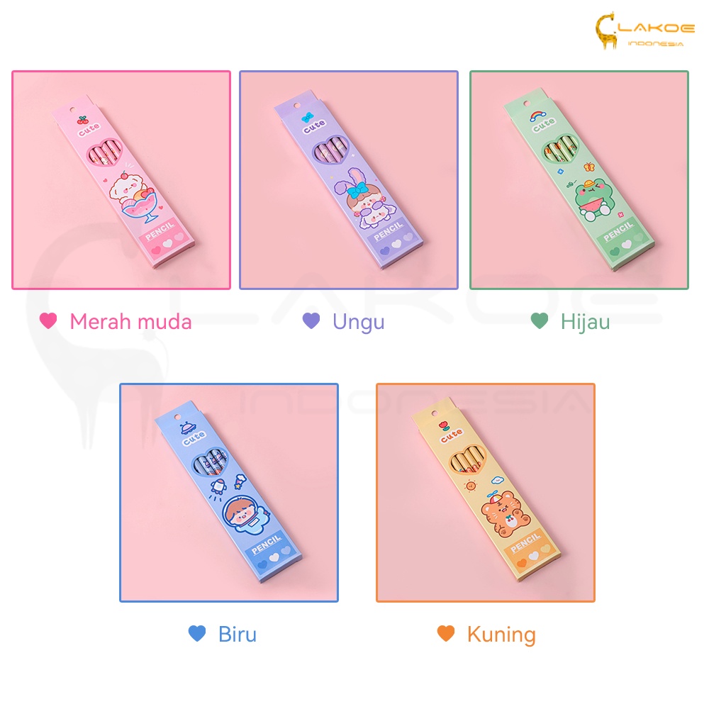 6PCS pensil tulis motif lucu pensil sekolah set HB