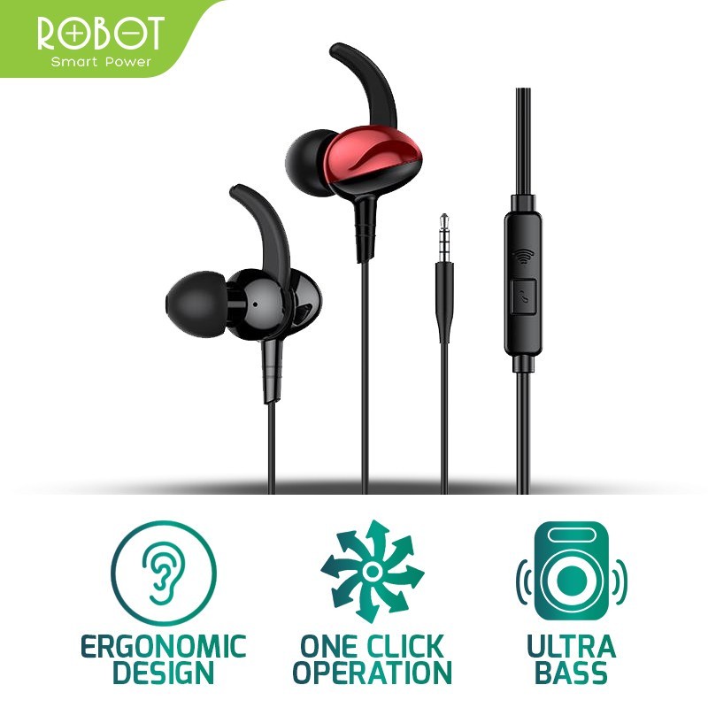 ROBOT Wire stereo Earphone RE801 - HITAM