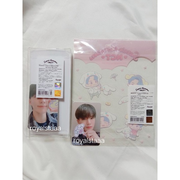 2nd md sanrio x nct photocard holder jeno sealed , clear sticker + photocard set jeno sealed