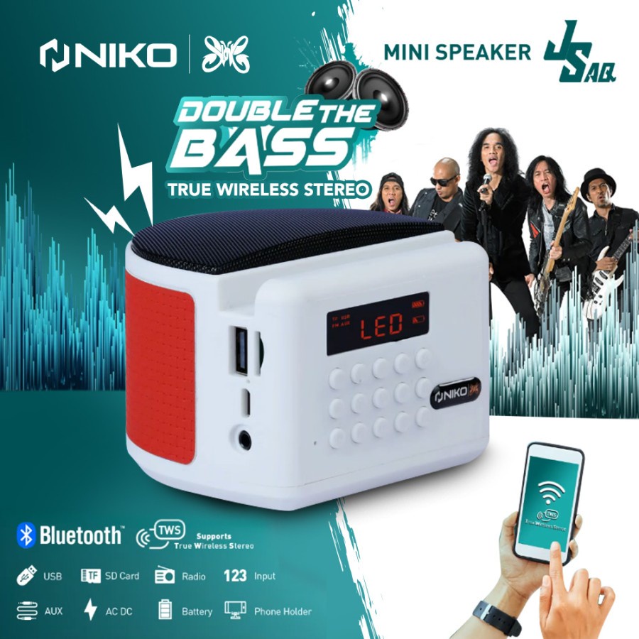 Speaker Mini Portable Niko Wireless Bluetooth Niko JS-AQ Dengan 2&quot; WOOFER EXTRA BASS