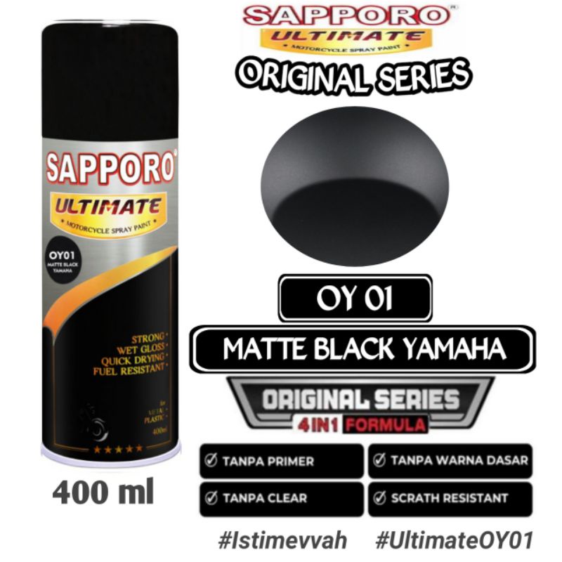 OY01 MATTE BLACK YAMAHA SAPPORO ULTIMATE ORIGINAL SERIES 4IN1 400ml Cat Semprot Pylok Pilok Pylox / 
