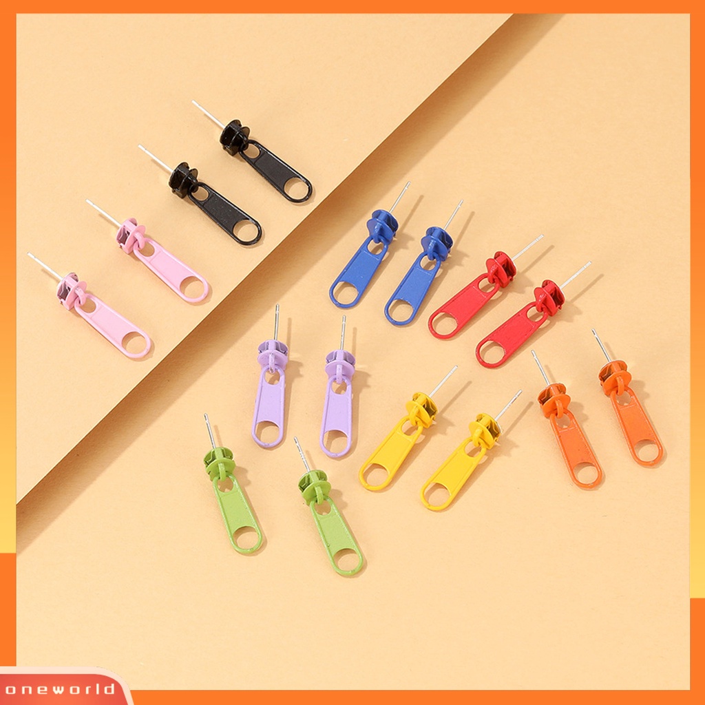 [WONE] 1pasang Anting Tusuk Bentuk Ritsleting Perhiasan Lapis Kartun Warna Permen Ear Studs Untuk Pesta