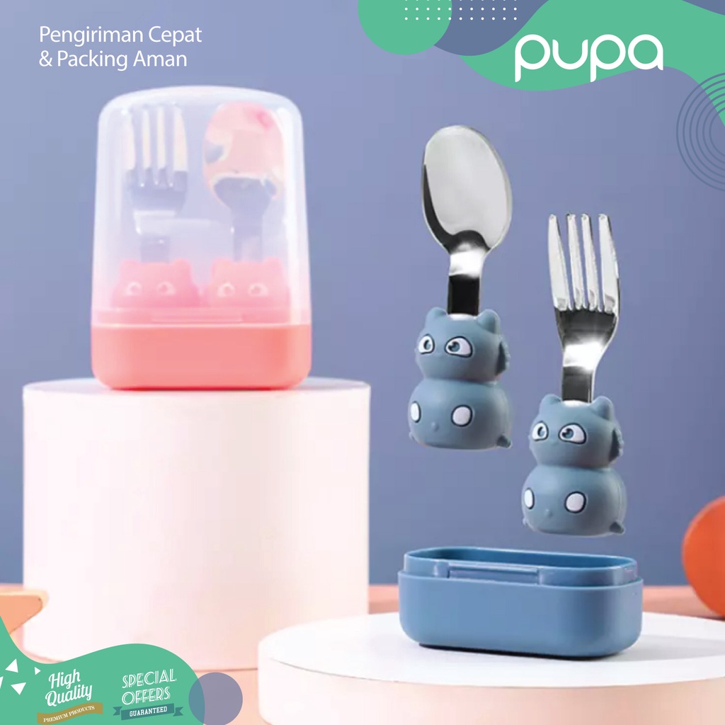 Sendok Alat Makan Anak Bayi Stainless + Kotak / Baby Spoon Fork + Case