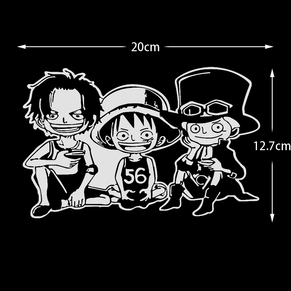 &quot;One Piece&quot; Kartun Stiker Mobil Reflektif Luffy Sabot Ace Duduk Stiker Kaca Depan Pintu Mobil Stiker Dua Dimensi Kreatif Decal Tahan Air