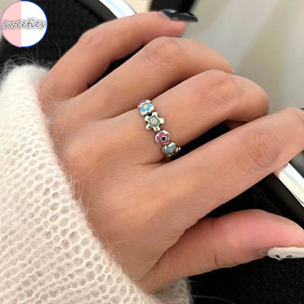 Korea woman fashion retro Menetes Minyak Bunga Menetes Pembukaan Adjustable Cincin Jari Cincin Perhiasan