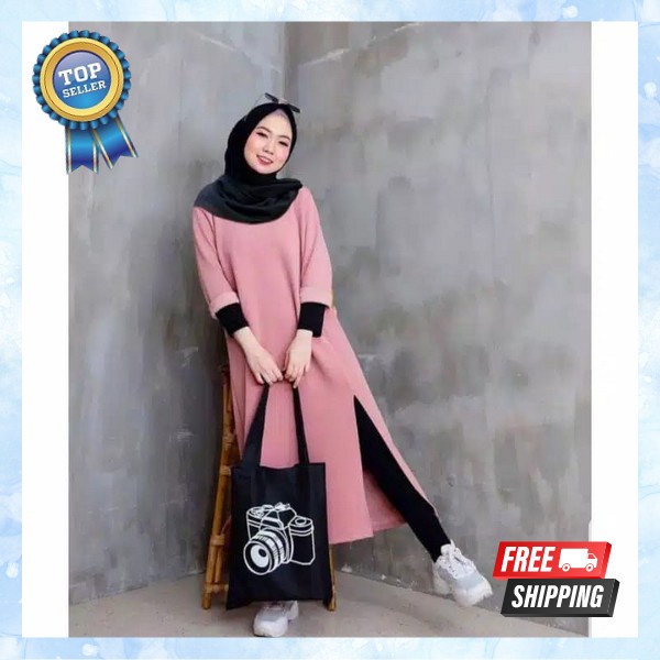 Pakaian Wanita Long Tunik Bahan Tebal Dress Tunika Cewe Rmja Kekinian Deres Tunix Simple Elegant Buj