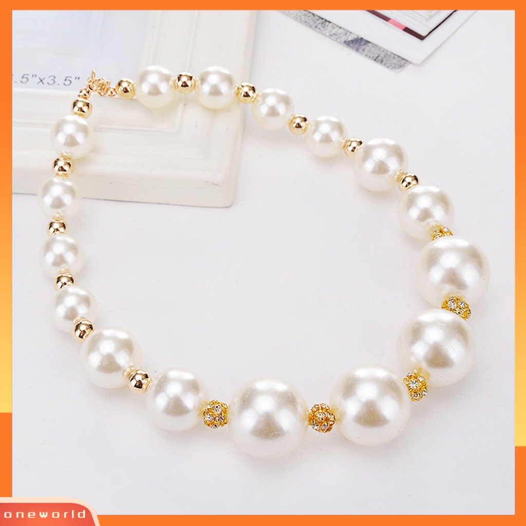 [WONE] Kalung Wanita Berlian Imitasi Mutiara Imitasi Bahan Alloy Round Short Type Necklace Untuk Valentine Day