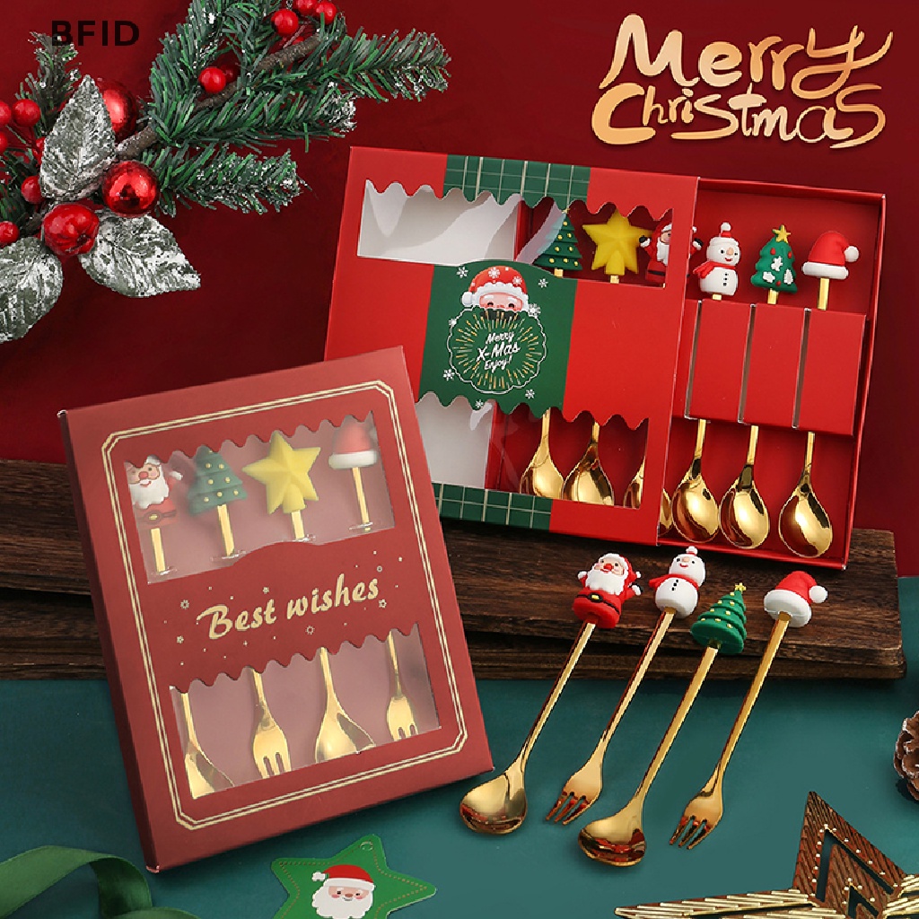 [BFID] 4pcs/6pcs Christmas Gift Cutlery Sendok Garpu Set Elk Dekorasi Pohon Natal Dessert Spoon Fruit Fork Sendok Kopi Cutlery Gift [ID]