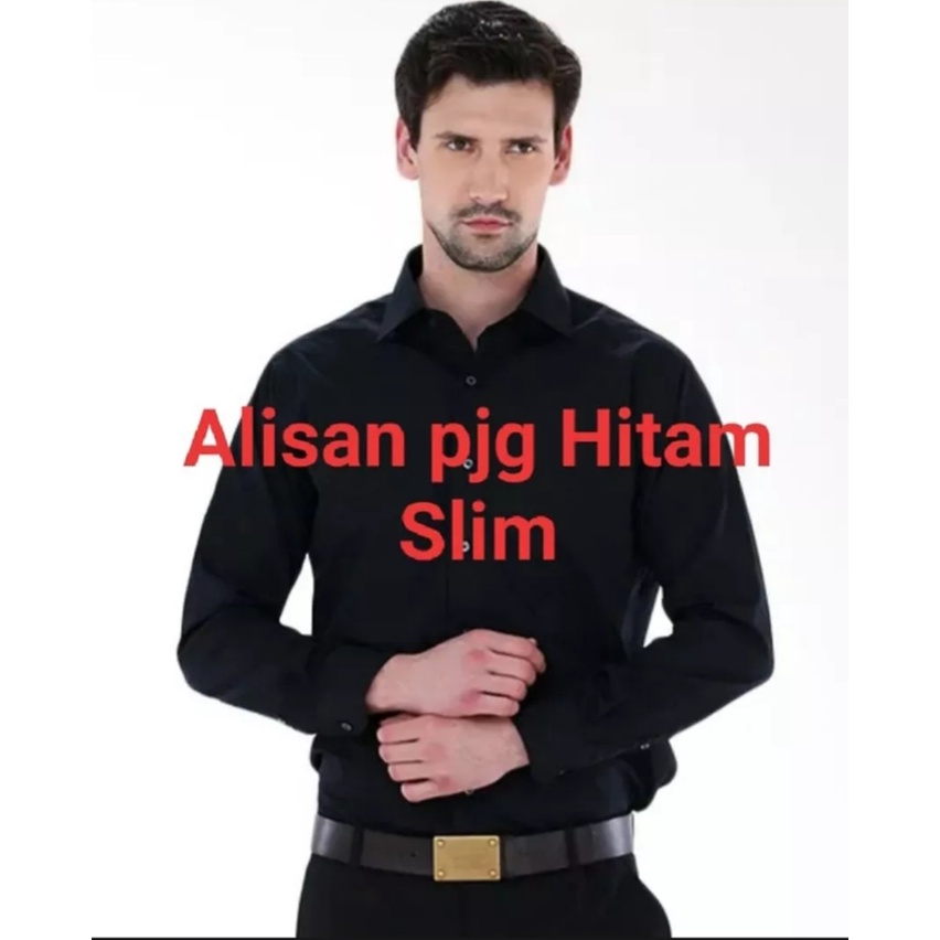 Kemeja Alisan Lengan Panjang Hitam Slimfit / Kmeja Formal Pria Lengan Panjang