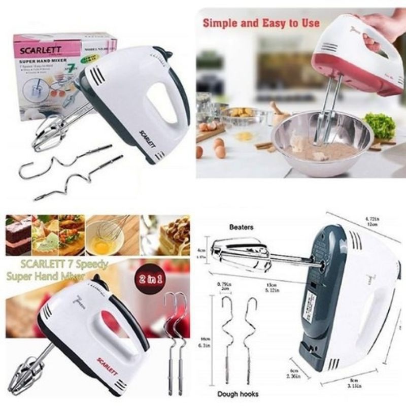 N5 HAND Mixer Scarlett Dengan 7 kecepatan Free 4 buah Alat pengaduk Mixer Kue ukuran Kecil