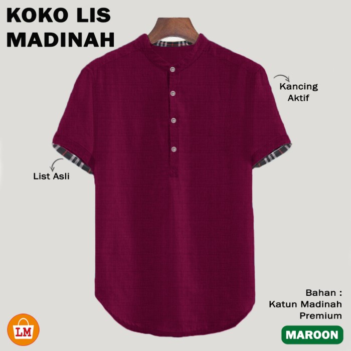 Baju Koko Pria Muslim LIS MADINAH Katun Adem Lengan Pendek Big Size M-2XL LMS 30147