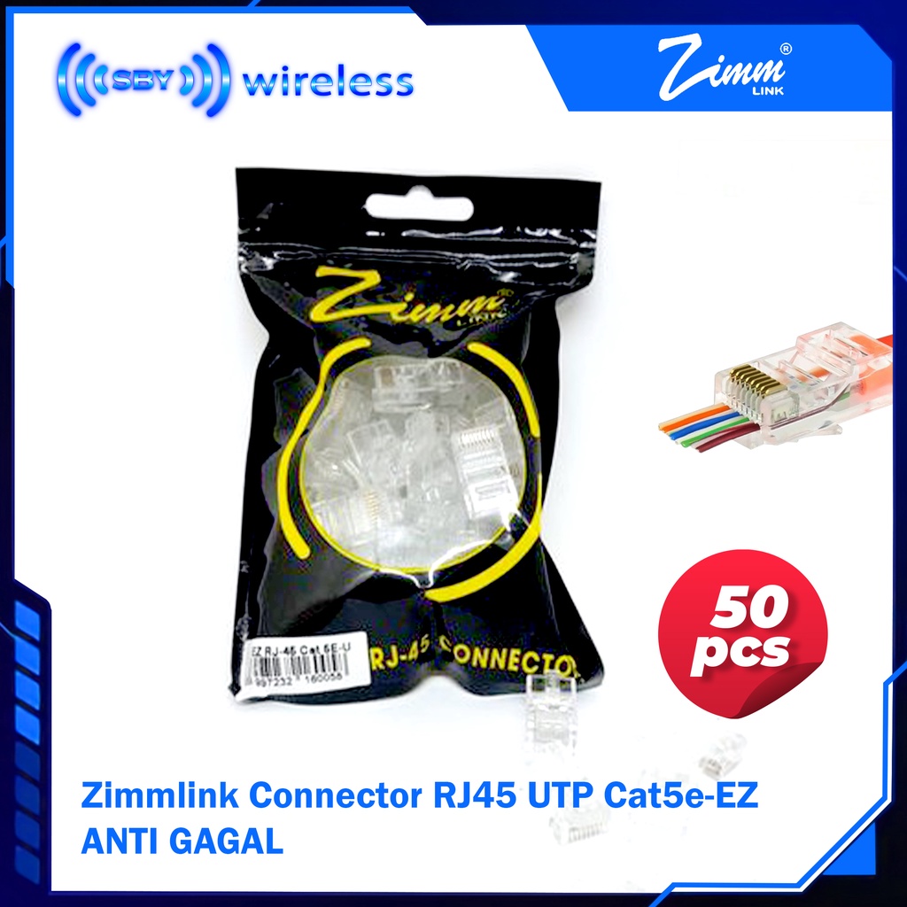 Konektor RJ45 UTP Cat 5e ZimmLink - EZ Connector Anti Gagal isi 50 pcs