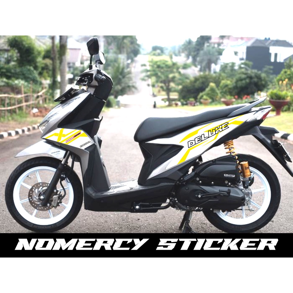 STRIPING/STICKER BEAT DELUXE 2020 warna putih lis kuning