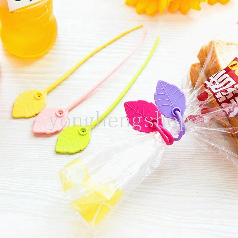 10pcs/set Silikon Berbentuk Daun Tas Makanan Klip Penyegelan Dapat Digunakan Kembali Mengikat Tali Data Lines Winder Penyimpanan Snack Seal Cincin Kawat Kabel Ties Organizer