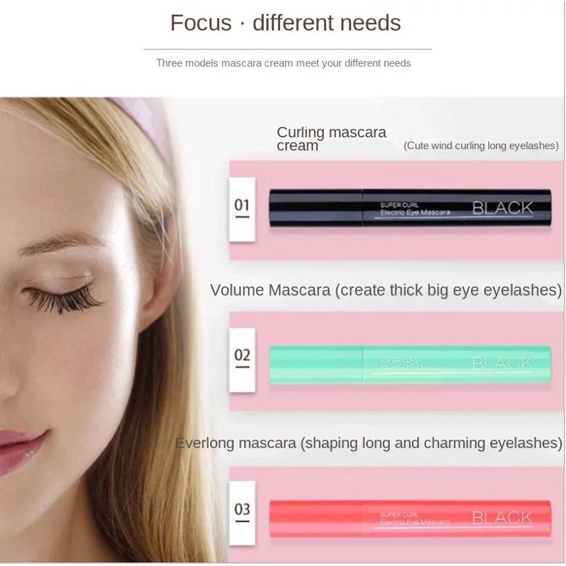 MASCARA LAMEILA WATERPROOF TAHAN LAMA - MASKARA ELECTRIC ROTARY BRUSH EYE - Maskara Keriting Volume Tebal 3D Black Hitam Awet