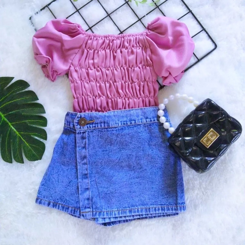 Set Abiya Stelan Rok Celana ( Rocela ) Atasan Sabrina Anak 1-5th