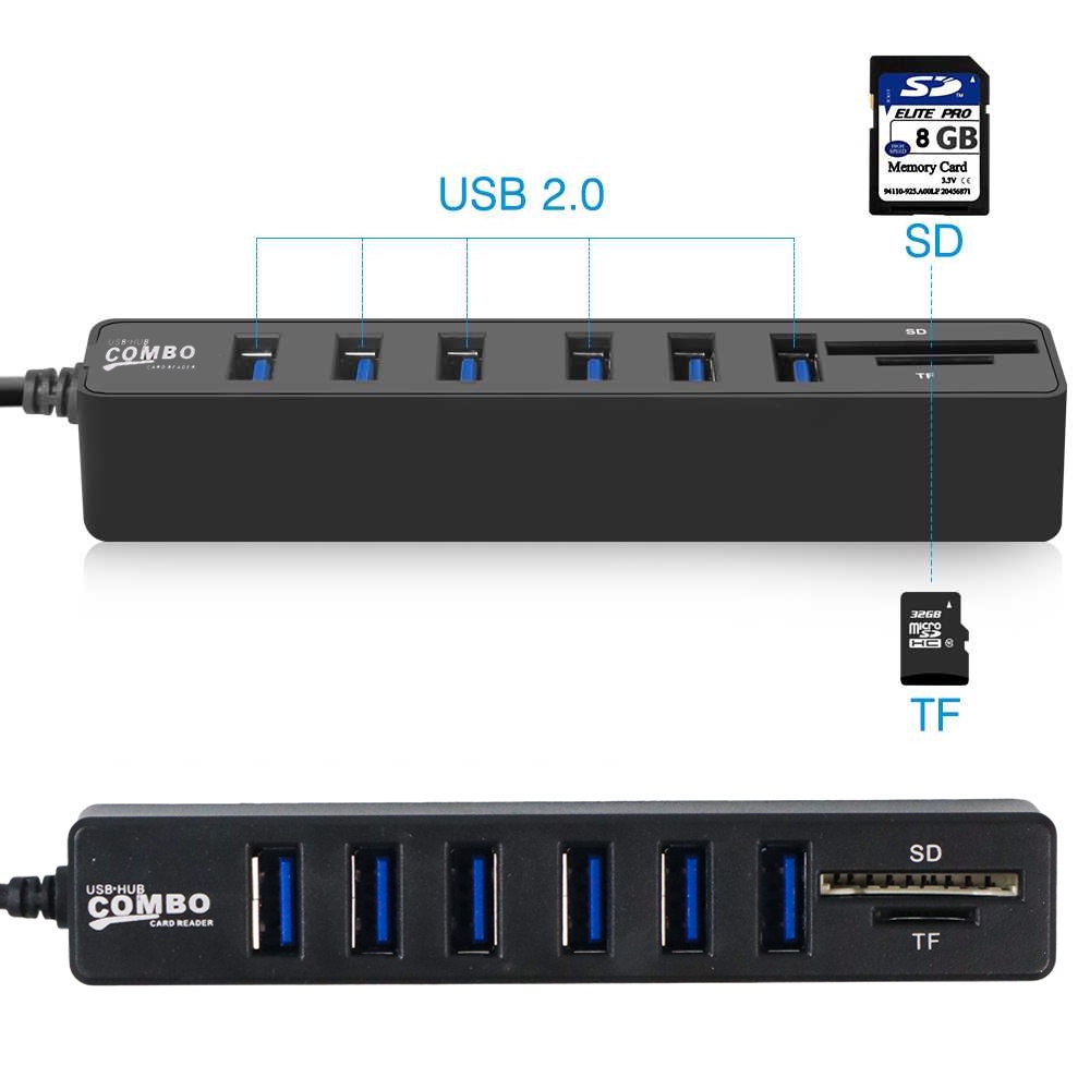 Easy Idea CB220602 USB Hub 2 in 1 6 Port Combo Card Reader SD/TF Card