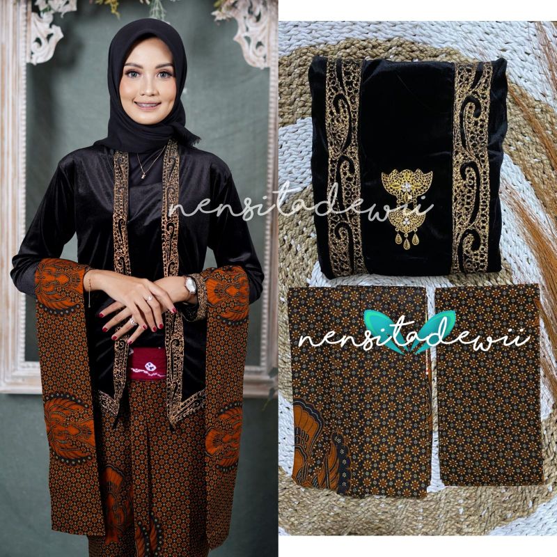 [1 Set, DHT02B] Kebaya Bordir, Jarik Instan + Selendang Jarik / Model Ajeng