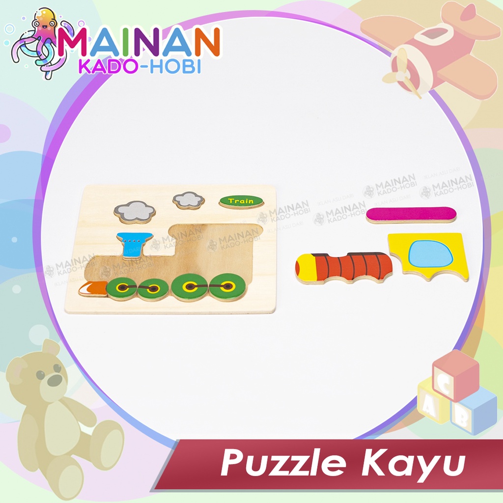 MAINAN ANAK MONTESSORI PUZZLE KAYU TRANSPORTASI KERETA API