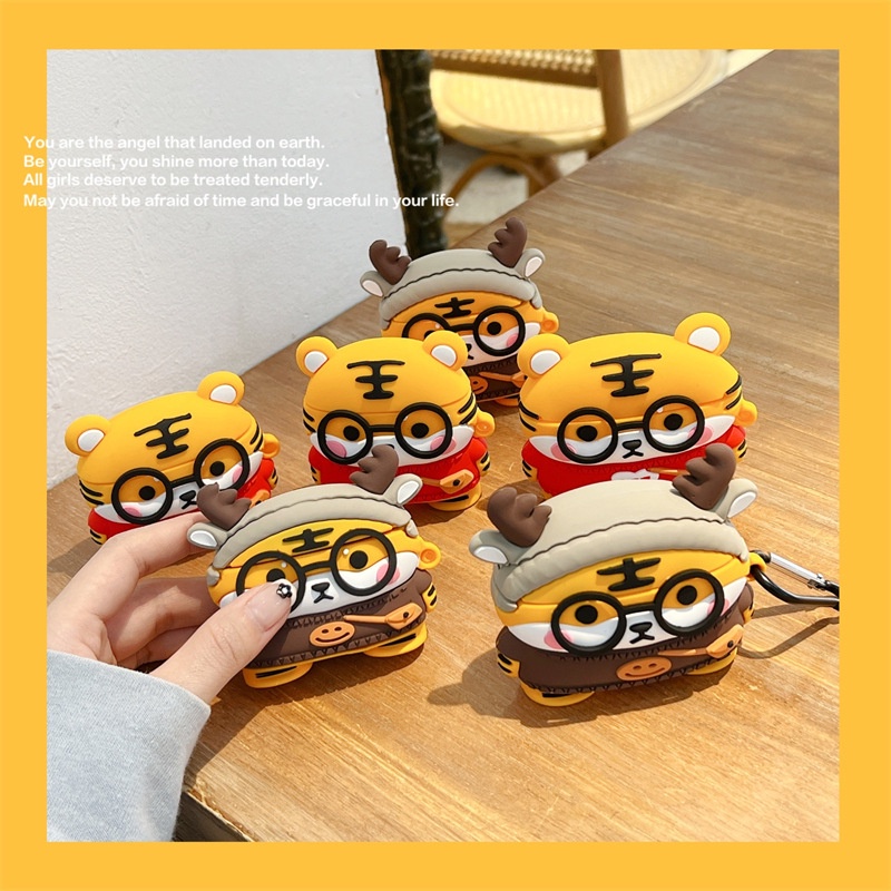 3d Topi Tanduk Lucu Tiger Bluetooth Earphone Silikon Case Cover Untuk Airpods1 2 3 Pro Airpods3 I12 i13 Inpods 12 13 Pro TWS Lembut Pelindung Anti Jatuh