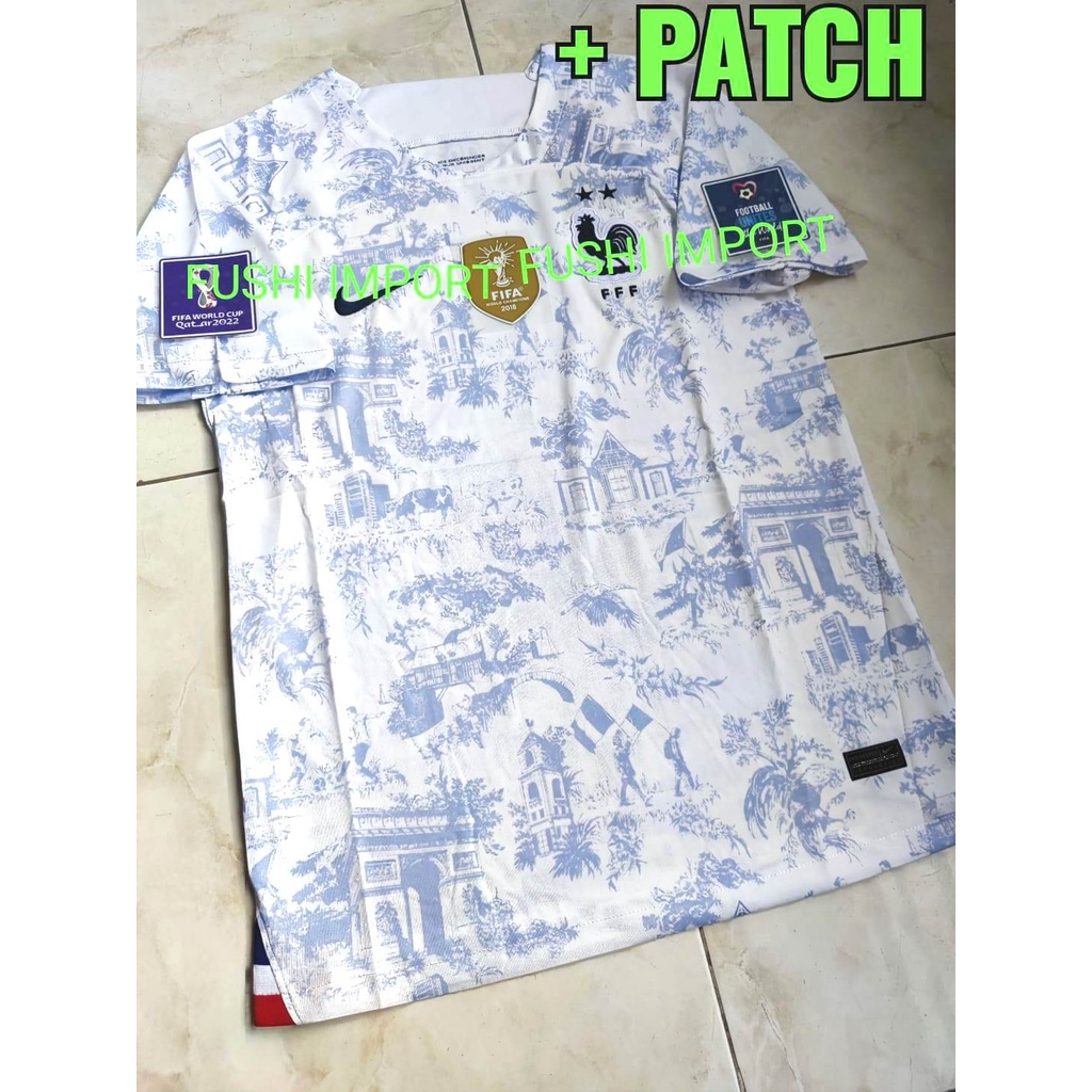 Jersey Baju Bola Perancis Away Full Patch World Cup Piala Dunia 2022 France Grade Ori