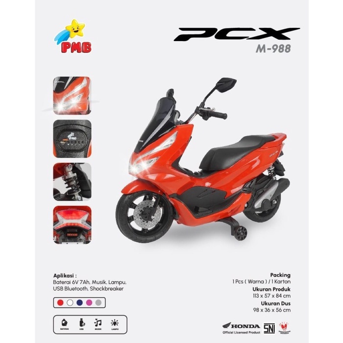 Mainan Anak Motor Aki PMB M 988 Honda PCX Lisensi Resmi musik dan lampu