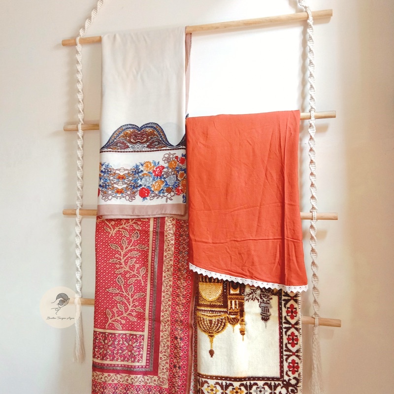 Macrame Ladder Hanger, Macrame Rak Mukena, Rak Handuk Kamar Mandi