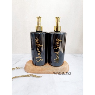 WHT-101 Botol Sabun Cair Pump Hitam Glossy Gold Aesthetic 500ml Luxury Estetik Free Label - Black Collection