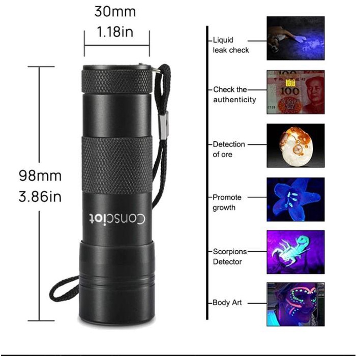 Hyderson UV Senter 12 LED Lampu Hitam 395nm Ultra Violet Hitam Lampu