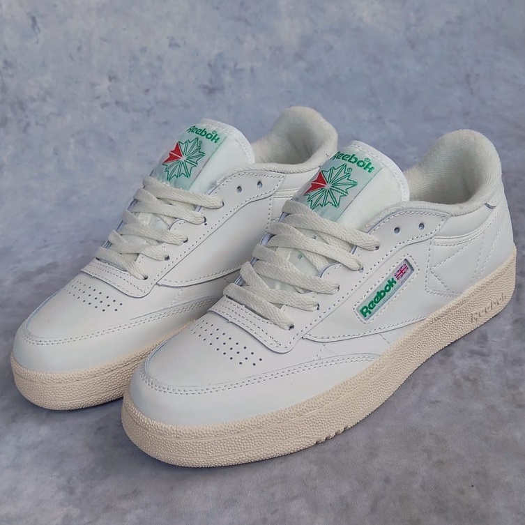 SEPATU REEBOK CLUB C 85 TV CHALK PAPPER WHITE GREEN  PREMIUM MIRROR BNIB VIETNAM IMPORT SNEAKERS PRI