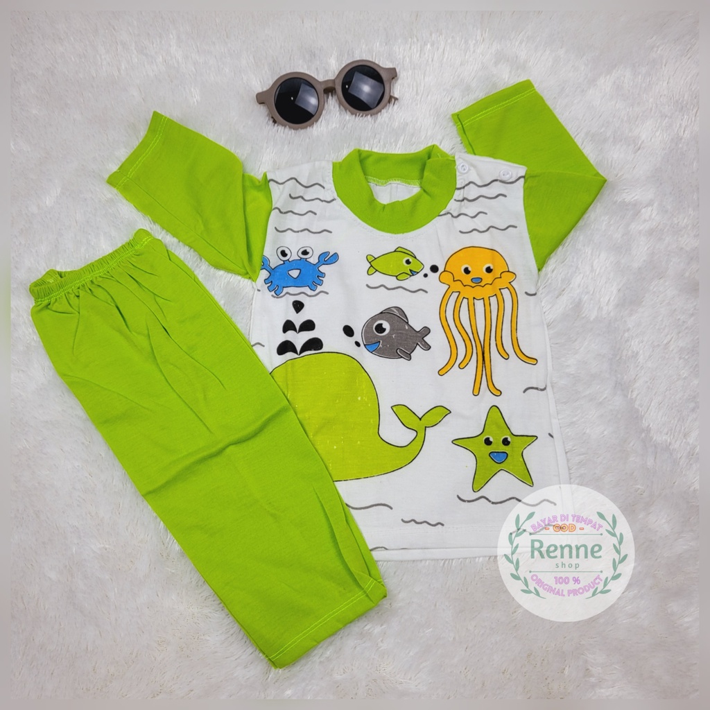 (RENNESHOP) - COD - SETELAN BAJU BAYI 3-18 BULAN / PIYAMA ANAK / SETELAN KAOS ANAK (SEA WORLD)