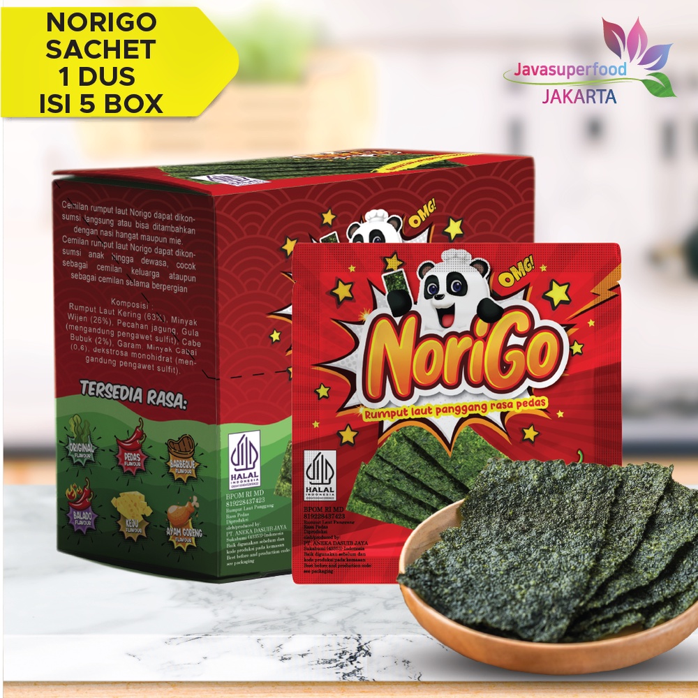 (BELI 1 DUS FREE 10 PCS)  Norigo Nori Spicy Sachet Seaweed Snack 3g Rumput Laut Halal Rasa Pedas