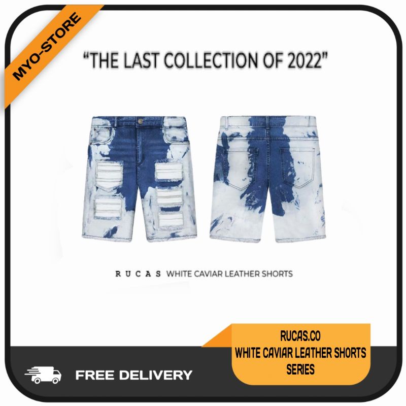 RUCAS "THE LAST COLLECTION OF 2022" WHITE CAVIAR LEATHER SHORTS JEANS/HAND PAINTED TEE ORIGINAL