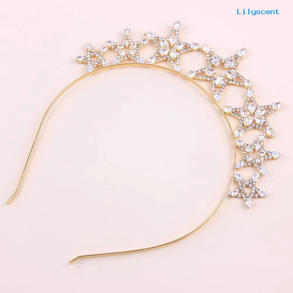 [LS]Wanita Bando Bentuk Bintang Melubangi Berlian Imitasi Mengkilap Warna Solid Anti-slip Dekorasi Rambut Elastis Aksesoris Rambut Bridal Headdress Hadiah