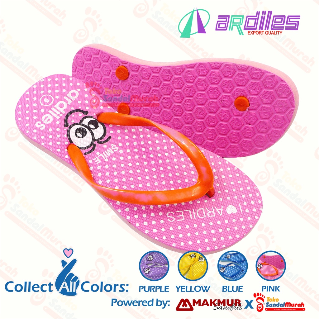 Toko Sendal Murah - Sandal Jepit Orginal Ardiles / Sandal Jepit Wanita Dewasa / Sandal Jepit Motif Polkadot dan Emoticon Smile [Toko Sendal Murah LDS 09 Ardiles Smile]