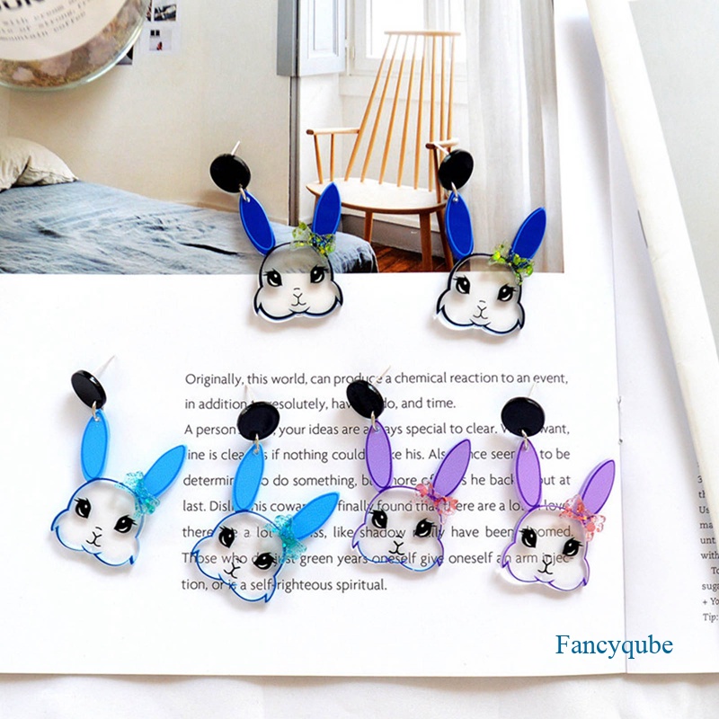 Fancyqube Korea Fashion Kelinci Lucu Statement Anting Akrilik Untuk Wanita Aesthetic Hewan Liontin Aksesoris