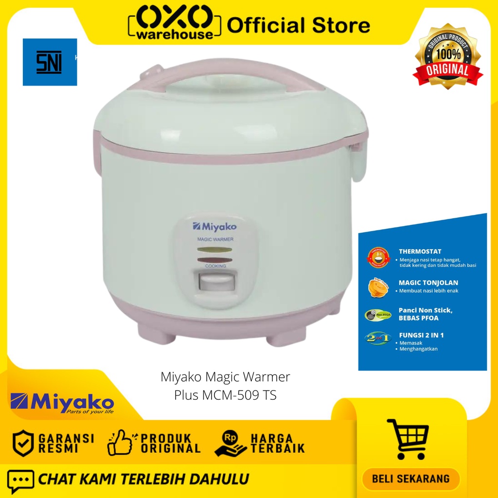 Miyako Rice Cooker MCM-509 TS 1.8 L Magic Warmer Mejikom Low Watt Garansi Resmi