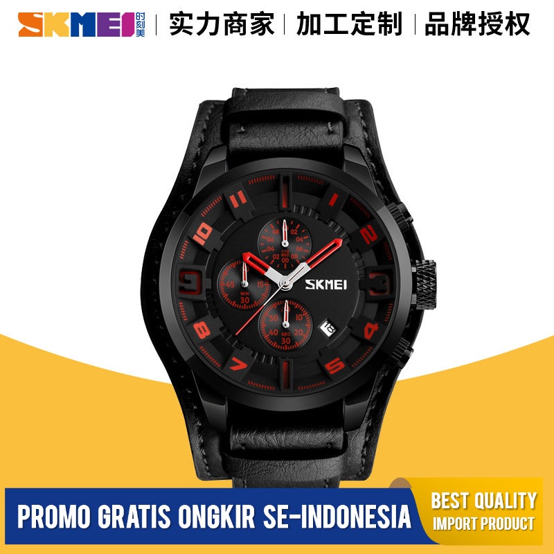 Jam Tangan Pria Skmei  Asli Kulit lepas Gelang Kuarsa Watch 9165  Besar al  Olahraga Tahan Air Jam T