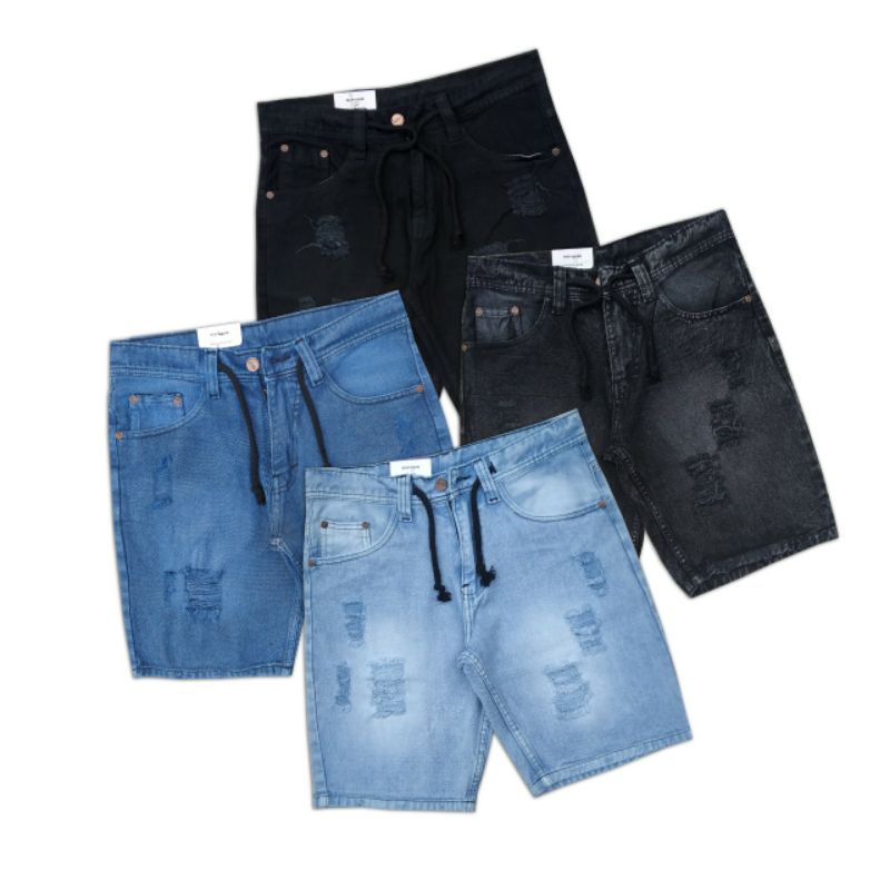 Jens Robek Pria Celana Pendek Jeans Sobek Sobek Distro Premium Celana Jeans Karet Tali Pinggang Ukuran 28 29 30 31 32 33