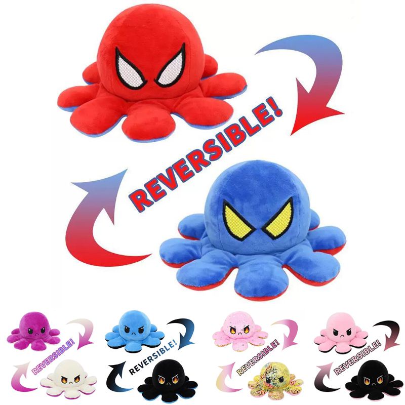 Dua Sisi Flip Reversible Angry Octopus Mainan Mewah Boneka Laut Boneka Binatang