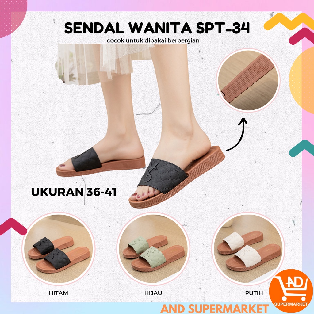 AND / COD / Sandal Wanita Import Slippers Wanita Kasual Sendal Jalan Anak Perempuan Sandal Slop Cewek Kekinian Murah SPT-34