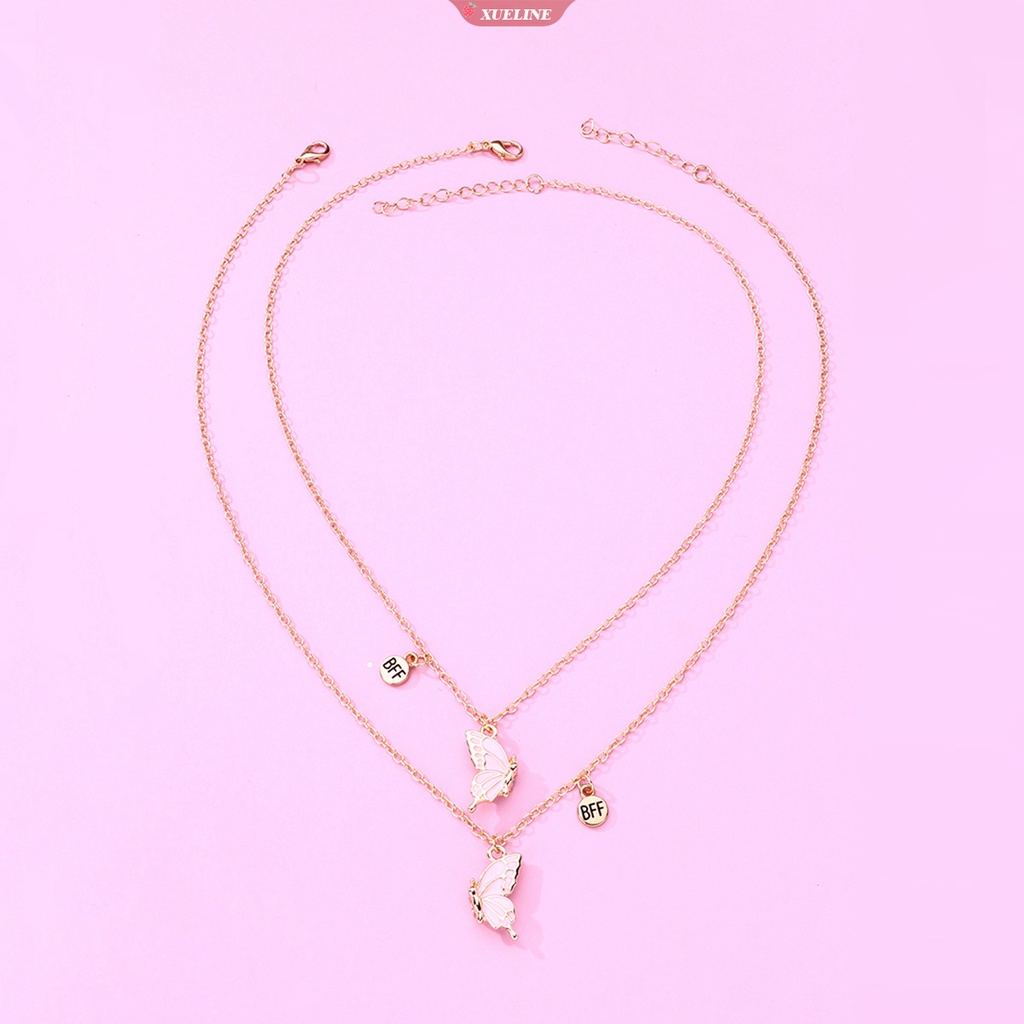 Fashion BFF best friend Kupu-Kupu Kalung Perempuan Warna Atraksi Magnetik Pasangan Liontin set Pacar Persahabatan Perhiasan 2 Pcs [ZXL]