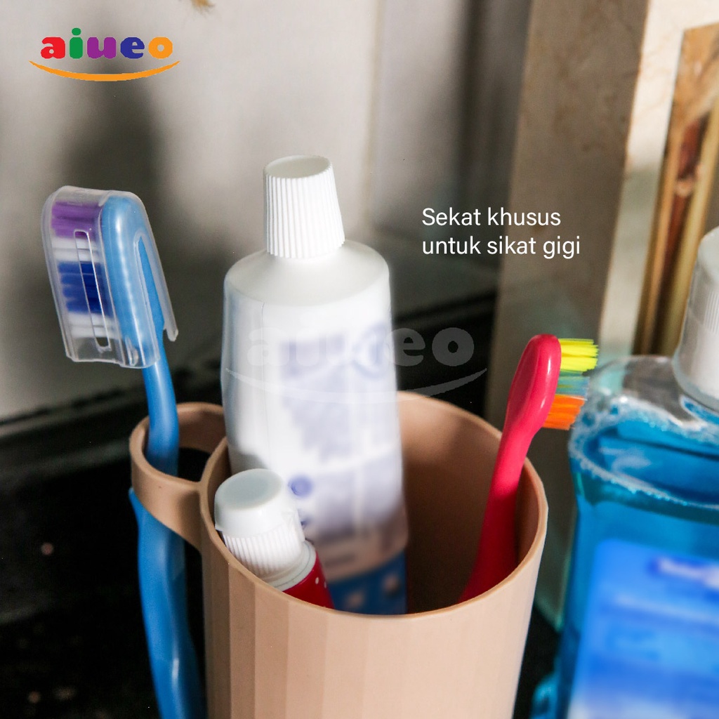 AIUEO | Gelas Kumur dan Sikat Gigi Kamar Mandi Tempat Sikat Gigi Odol 2 Warna