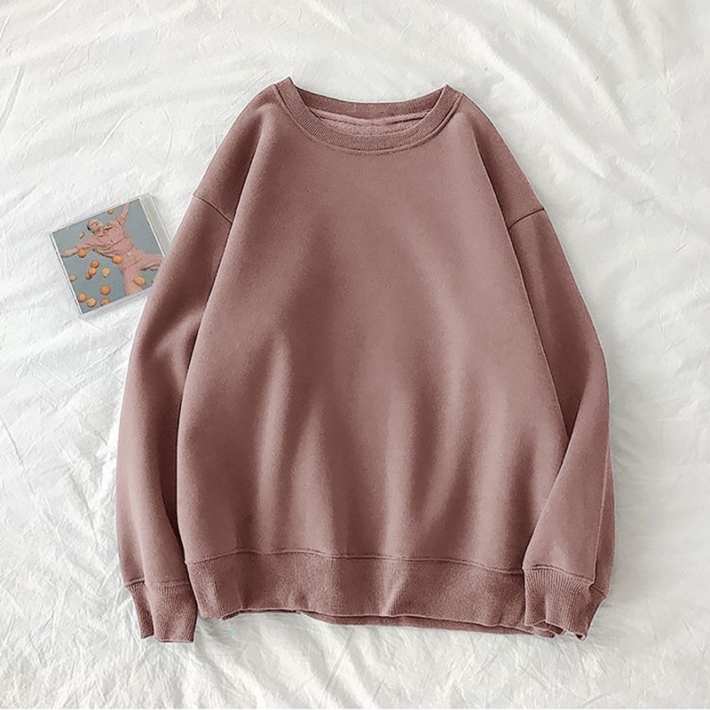 Crewneck Wanita sweater basic polos flece wanita dan pria L XLXXL