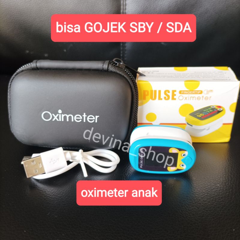 pulse oximeter anak dan bayi fingertip oxymeter layar led menggunakan charger FREE TAS OXYMETER